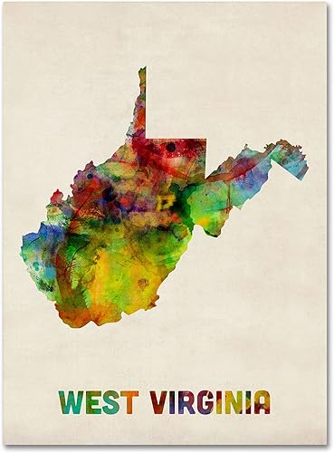 Mapa de Virginia Occidental por Michael Tompsett, arte de pared en lienzo de 24 x 32 pulgadas