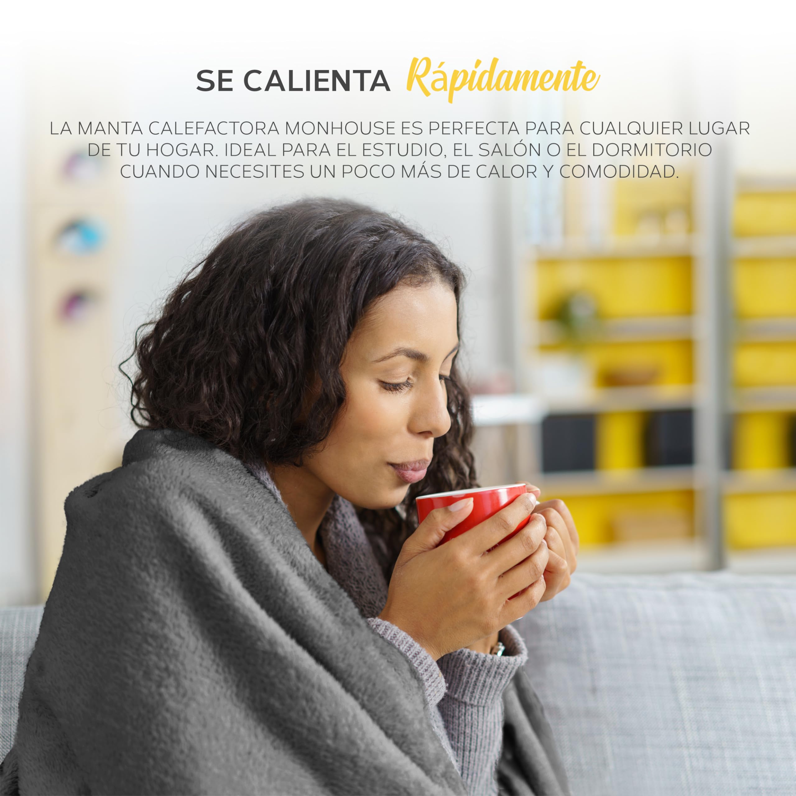 MONHOUSE - Manta Electrica - Controlador Digital - Temporizador de hasta 9 Horas, 9 Configuraciones de Calor, Apagado Automatico - Lavable a Maquina - Double 150x200cm - Gris Shearling