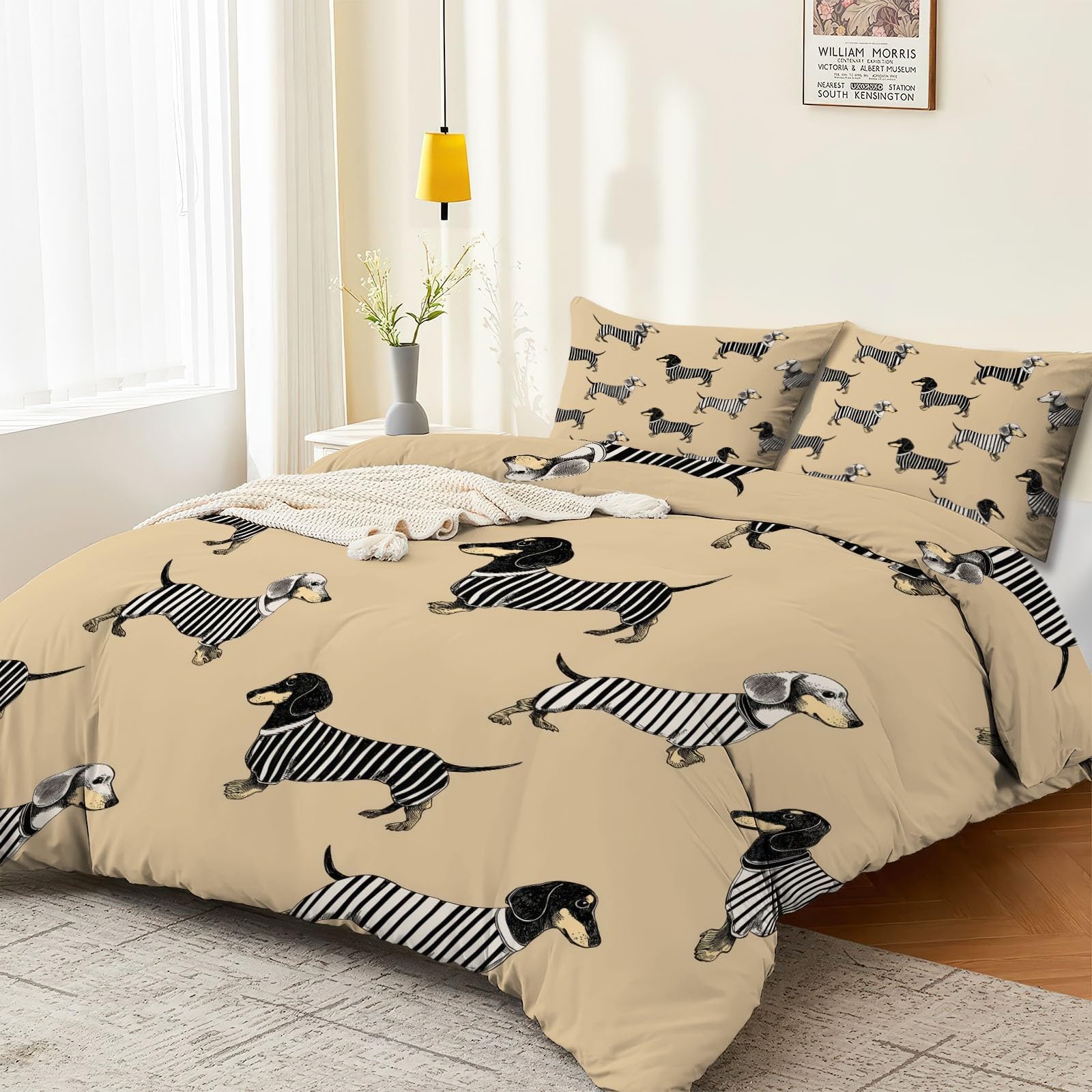 Wende-Bettbezug, Mikrofaser Einfach Dackel Streifen Niedlich Bettbezug aus Atmungsaktive, Sommer Bettwäsche-Set mit Kissenbezug Bunt Bettwäsche-Set mit Reißverschlus 180 x 200 cm