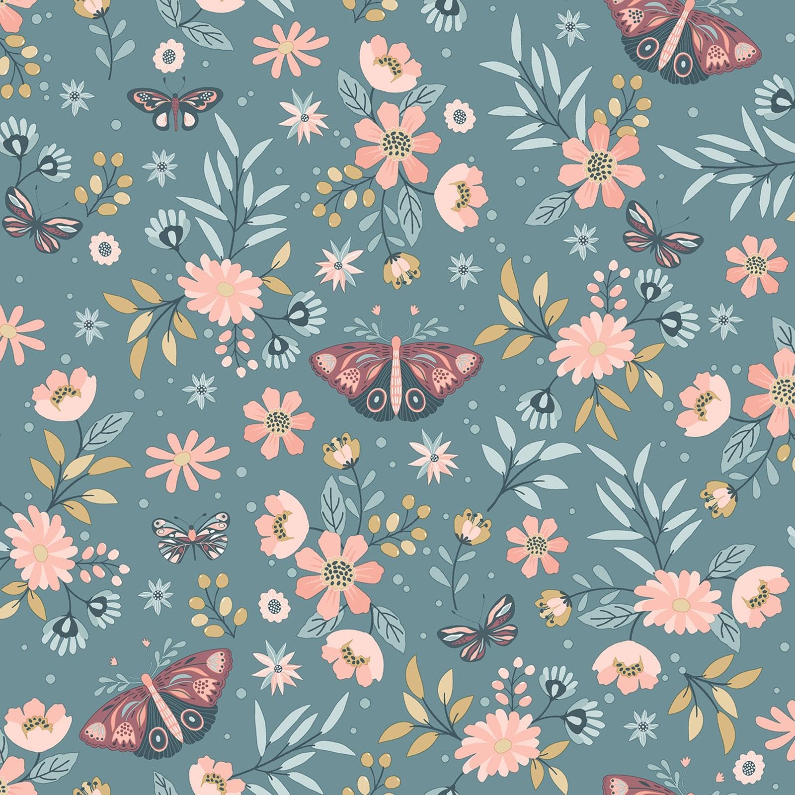 Papier peint intissé pour décorer une chambre de bébé, motif fleurs et papillons Muriva