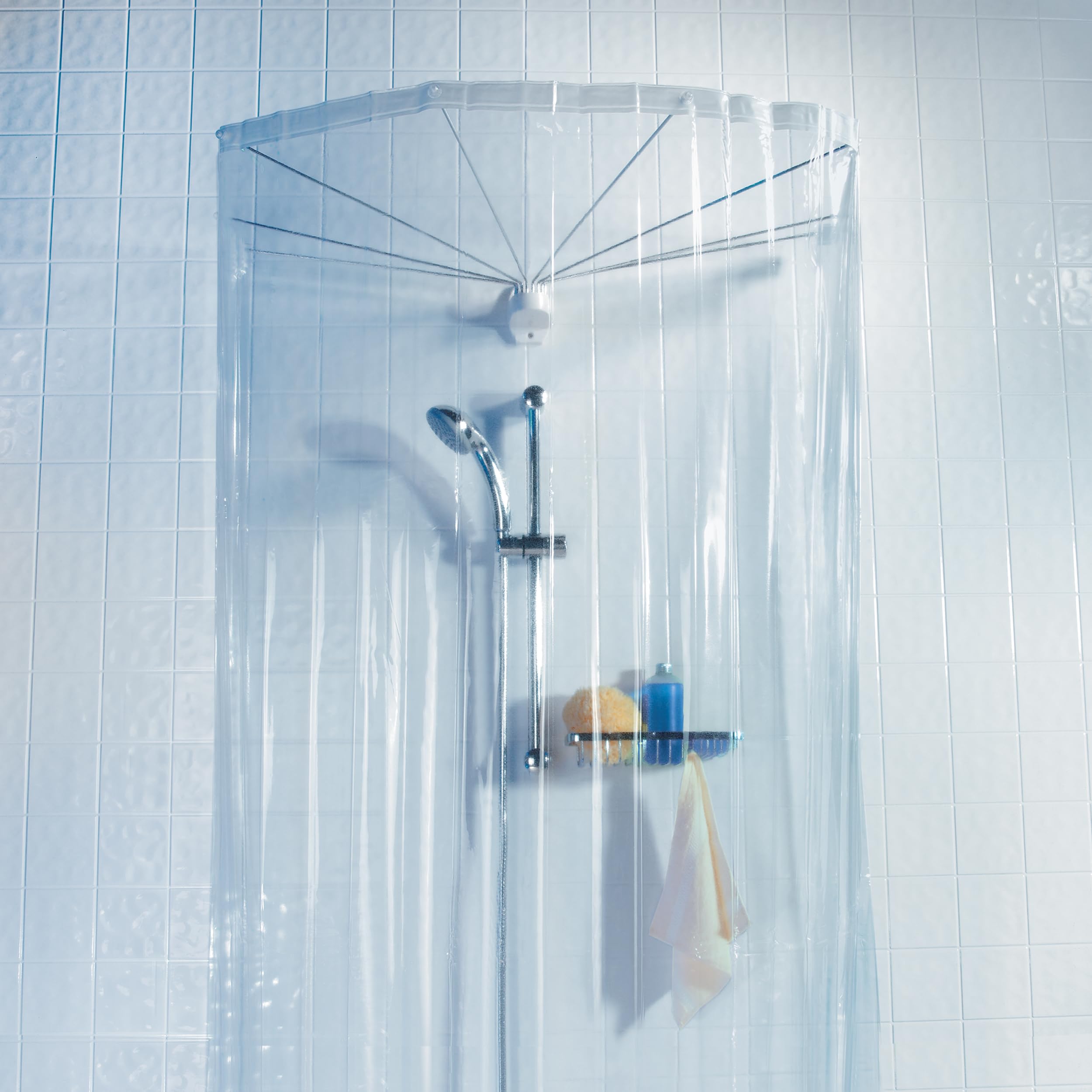 Spirella, Tenda da Doccia in PEVA, Modello Ombrella, Tenda da Doccia con 8 Occhielli in Stile Moderno, Materiale Impermeabile, Leggero e Resistente all'Acqua, 200x170 cm Bianco
