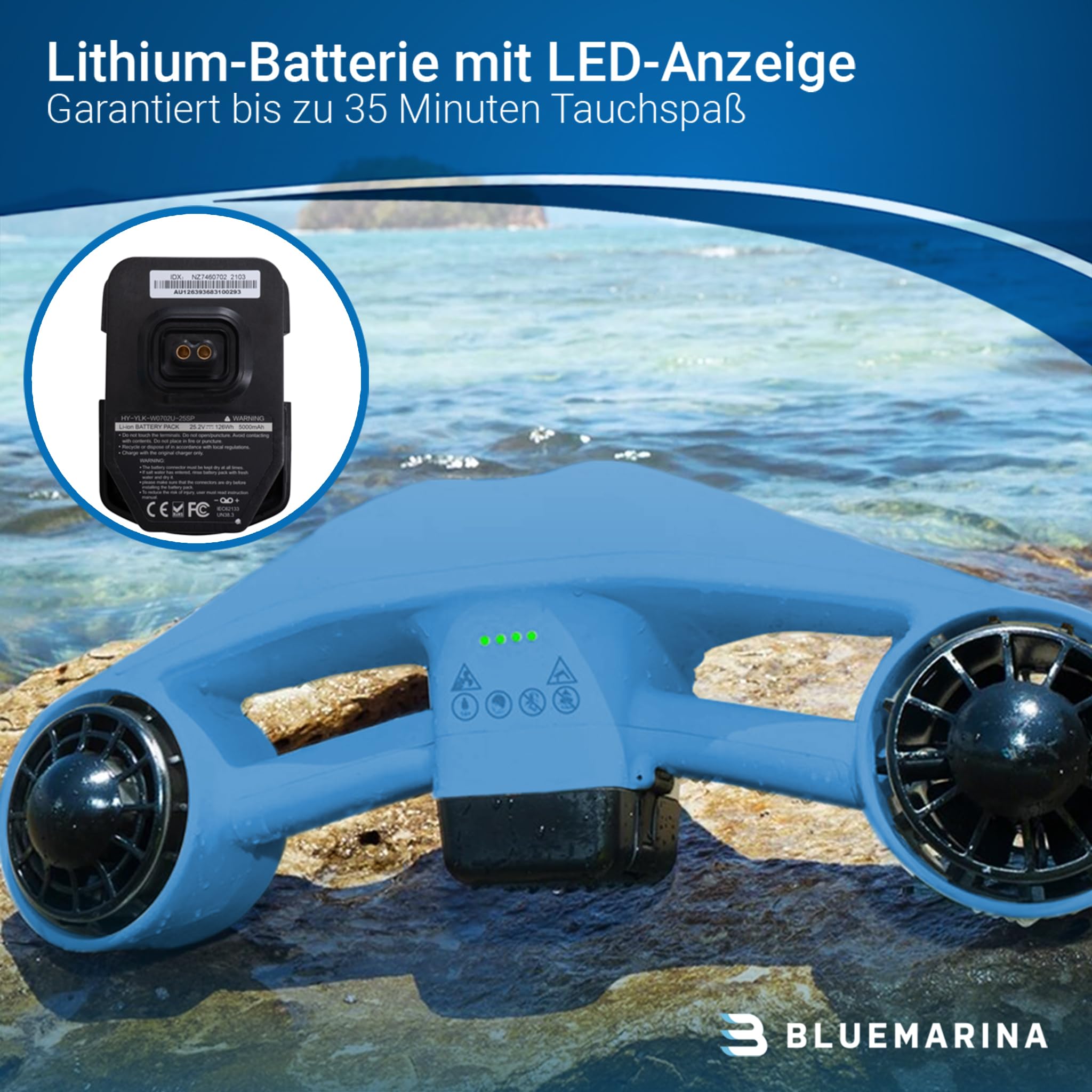 Bluemarina Orca scooter de plongée sous-marin 2 moteurs 500W 3 vitesses 30 mètres
