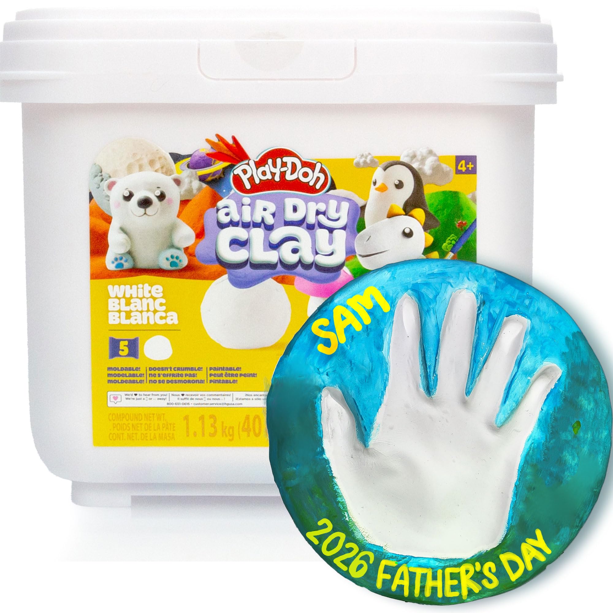Play-Doh White Air Dry Clay Bucket, 40 oz - 5 Air Drying Clays in Resealable Bags, No Baking Required, with Project Guide & Portable Storage, Creative Sculpting and Modelling for Kids Aged 4+
