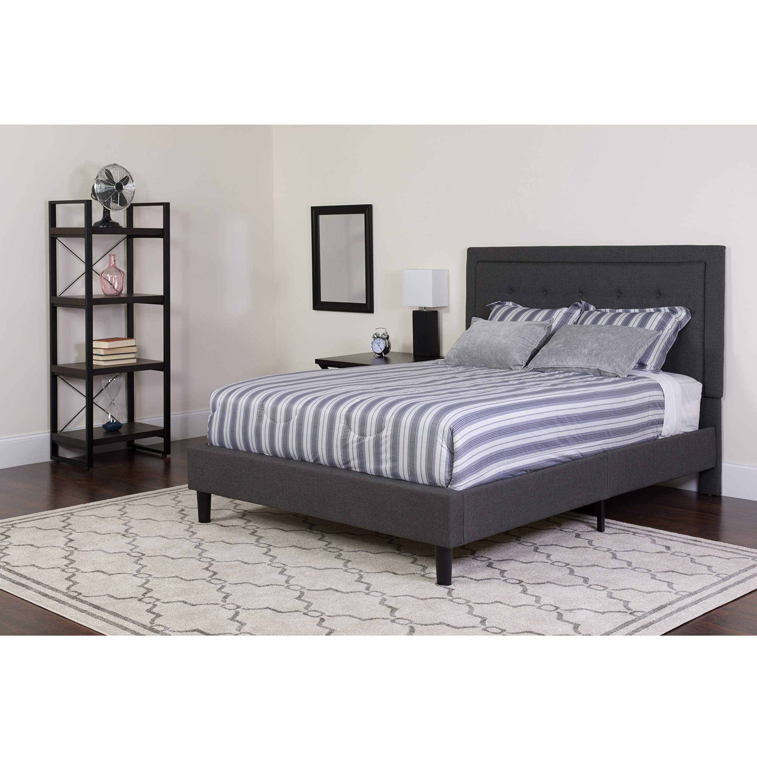 Flash Furniture Roxbury Full Size Tufted Upholstered Platform Bed in Dark Gray Fabric