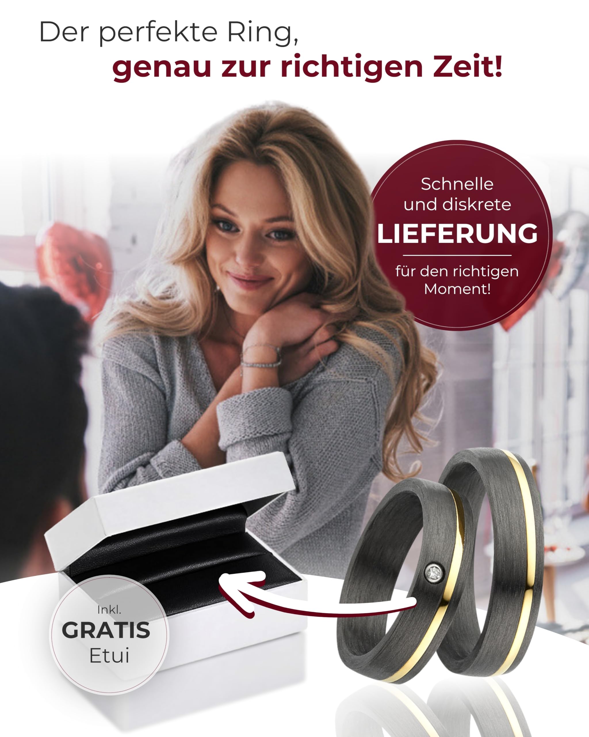 123traumringe Eheringe in Carbon, Titan & Gold I Partnerringe mit Brillant & Etui I Gravierbare Eheringe mit Ringgröße 50-70 mm I Edle Verlobungsringe in 5 mm Breite & 1,9 mm Stärke I P4