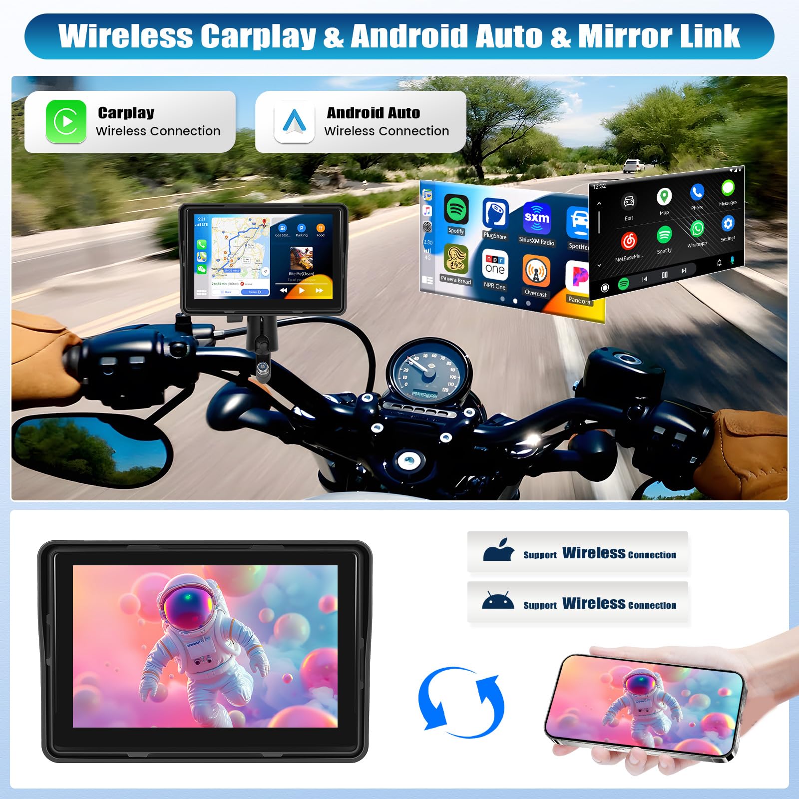 SIXTOP Removable Motorcycle CarPlay & Android Auto Screen, Wireless Apple Car Play Screen - Image 2