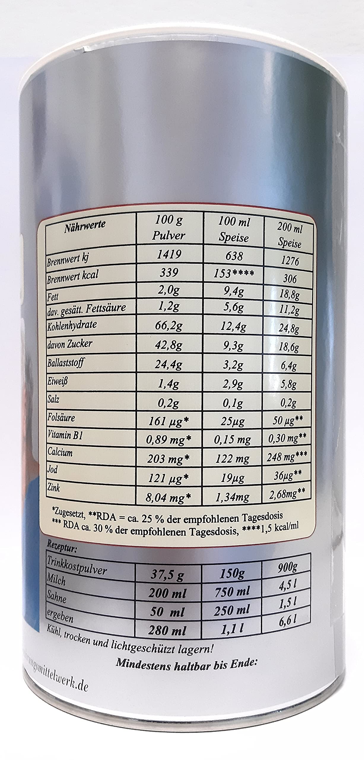 NOSSEK Aufbaukost ERDBEER-SAHNE-GESCHMACK 900 g Dose - zur zusätzlichen hochkalorischen Ernährung/mit Mineralstoffen u. Vitaminen/mit Ballaststoff Inulin/kalorienangereichert