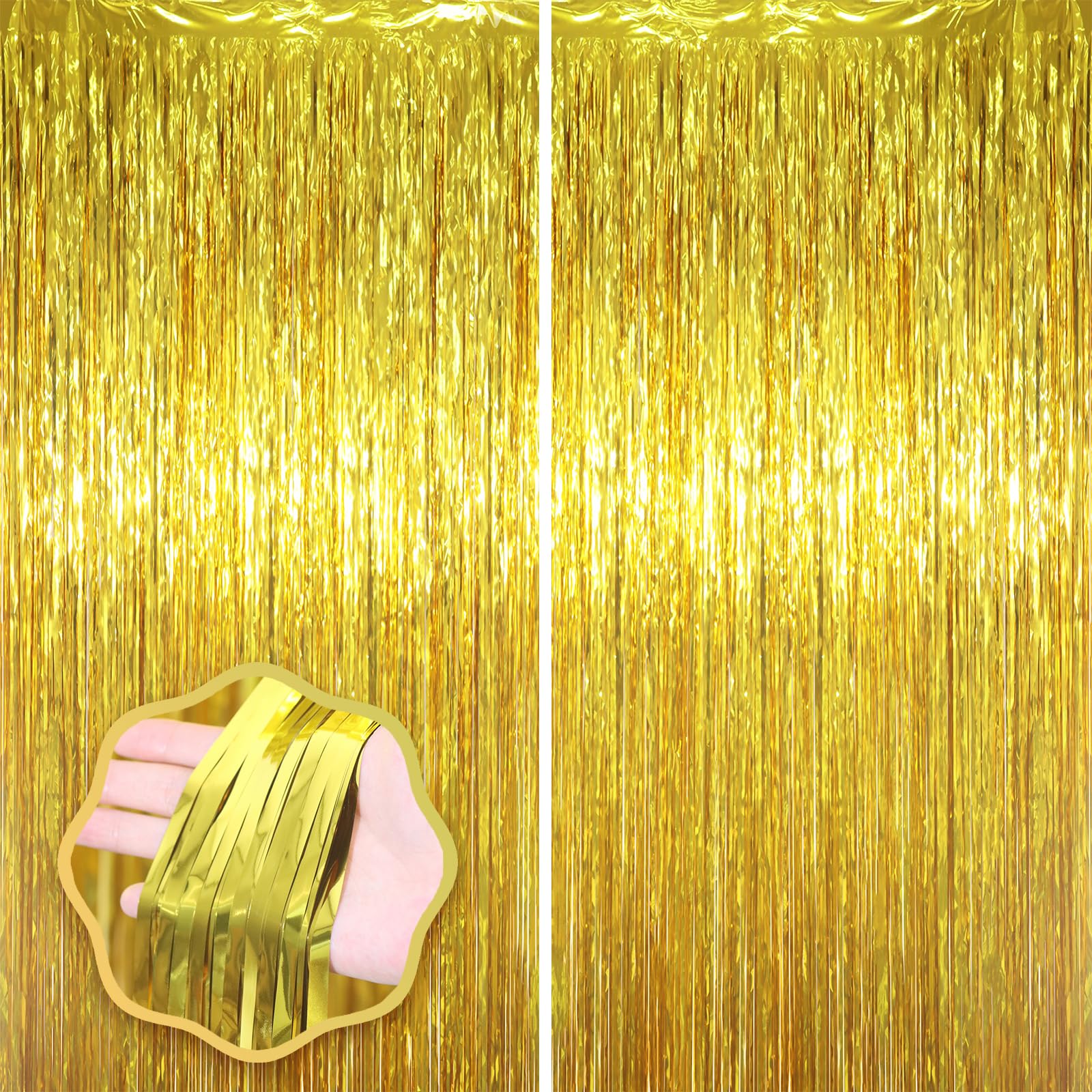 Voircoloria Gold Foil Fringe Backdrop Curtains,3.3x6.6ft, 2 Pack