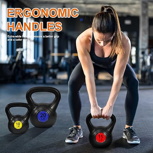 Miniatura 5 de Fitvids Wide Grip 3-Piece or 4-Piece Kettlebell Exercise Fitness Weight Set, Include 5 lbs, 10 lbs, 15 lbs and 20 lbs, Set of 3 or Set of 4