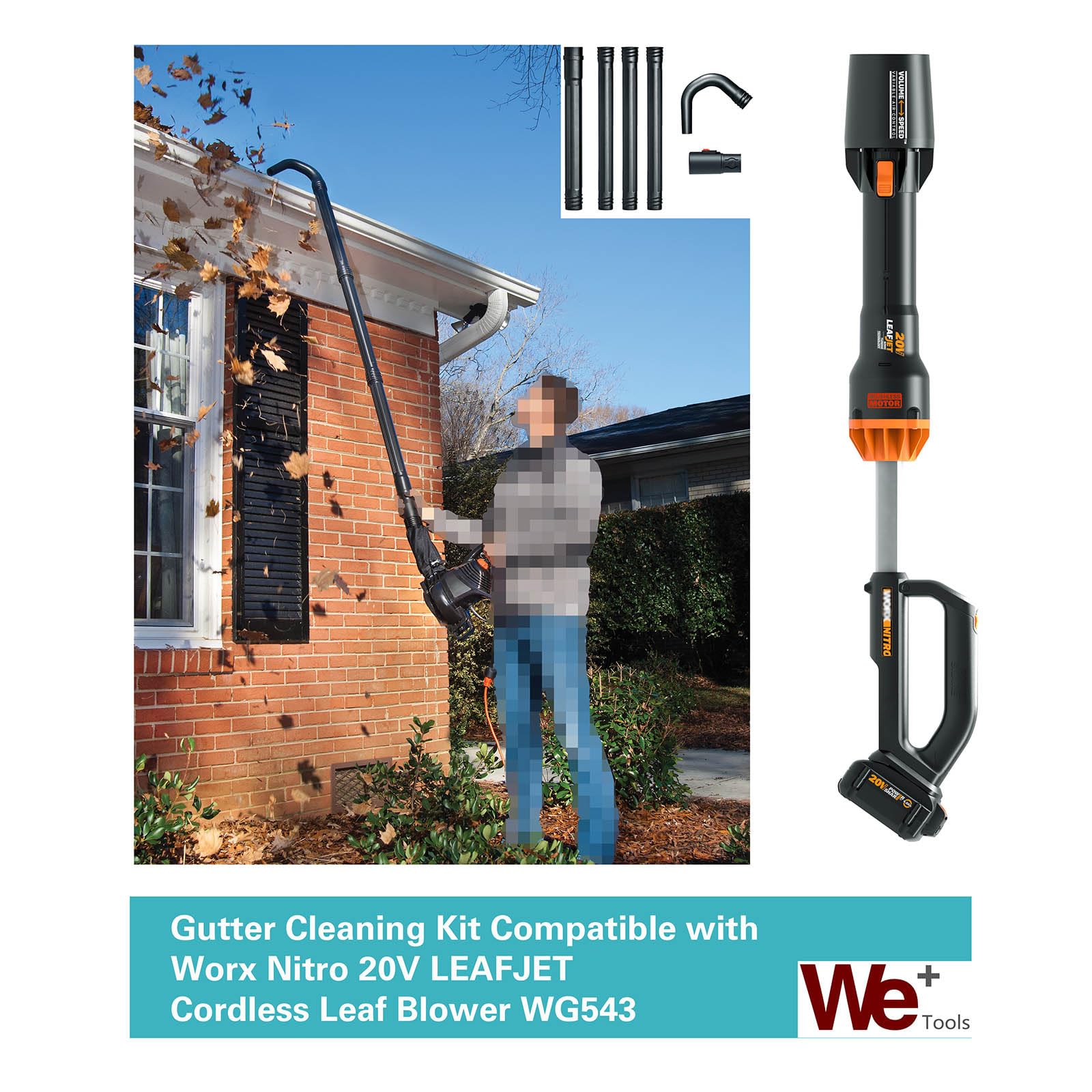 Kit de limpieza de canalones compatible con soplador de hojas inalámbrico Worx WG545/WG565/WG575 y soplador de hojas Worx Nitro 20V LEAFJET WG543