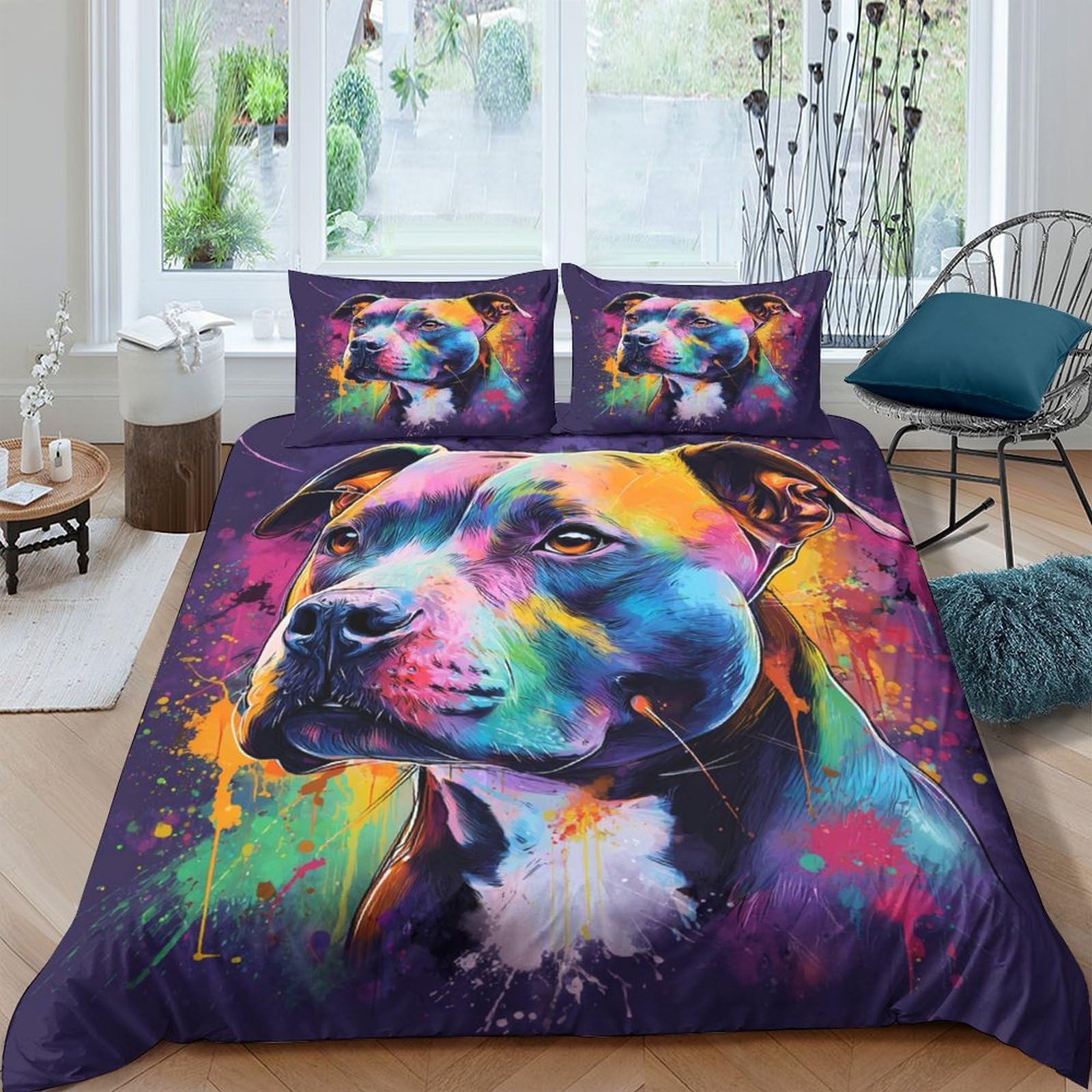 Ctjqhvkz Style-10 3D Printed Colorful Pitbull Fitted Sheet Microfiber Soft Anti-Slip Mattress Cover For Bedroom Dorm Decorative Bed Protection Single（135X200cm）