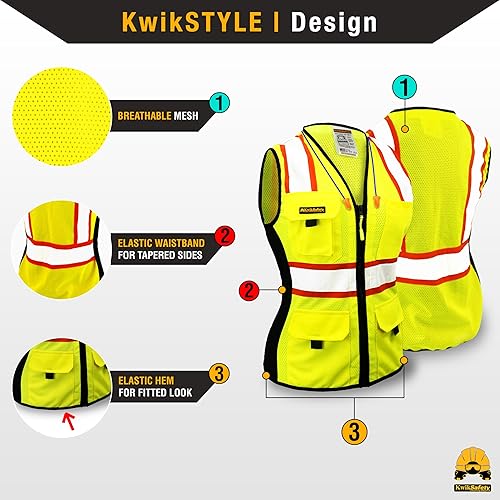 Miniatura 4 de KwikSafety - Charlotte, NC - Chaleco de seguridad para mujer, tiras reflectantes de alta visibilidad, cumple con ANSI y OSHA