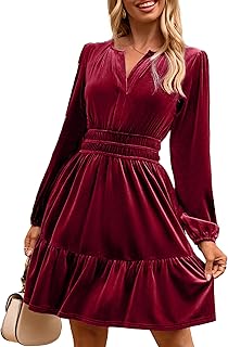 Simplee Womens Velvet Dress 2025 Fall Cocktail Long Sleeve Empire V Neck...