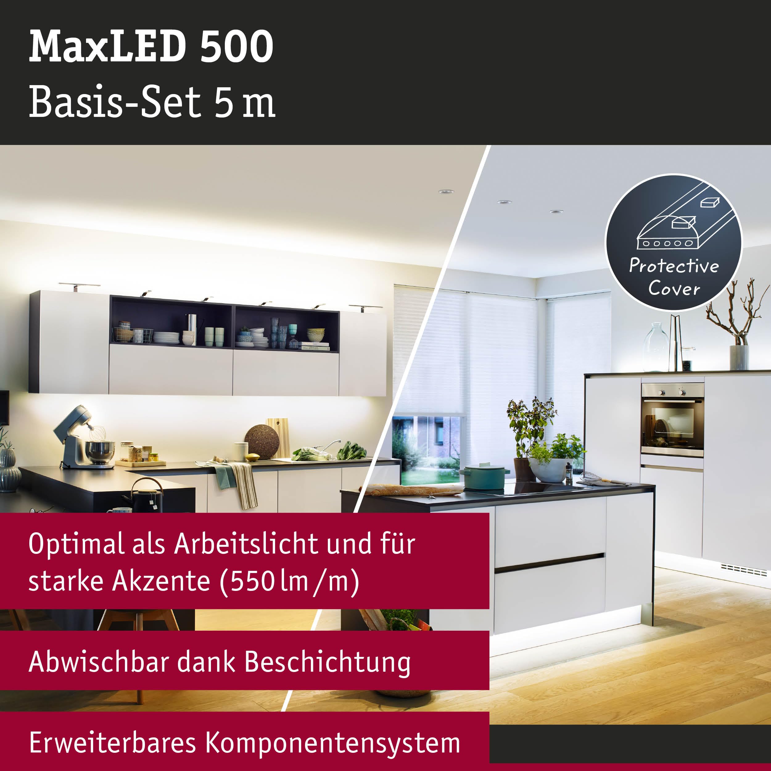 Paulmann 78873 Strip LED MaxLED 500 set básico SmartHomeZigbee TunableWhite 5m IP44 26W 230/24V 2750lm plateado, tira luz LED, resistente salpicaduras