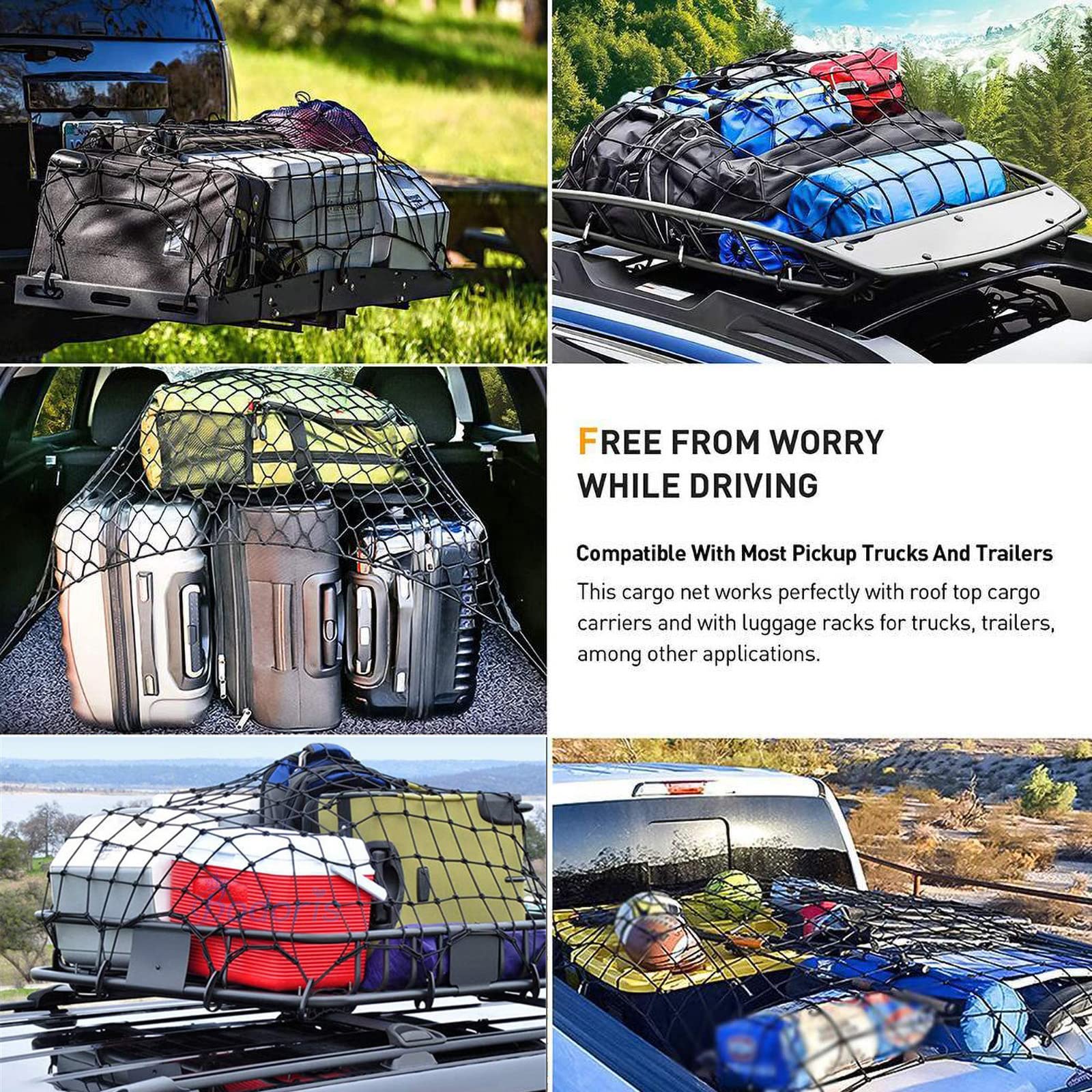 Cargo Net for Pickup Truck 4' x 6' Stretches to 8' x 12' Mesh Storage