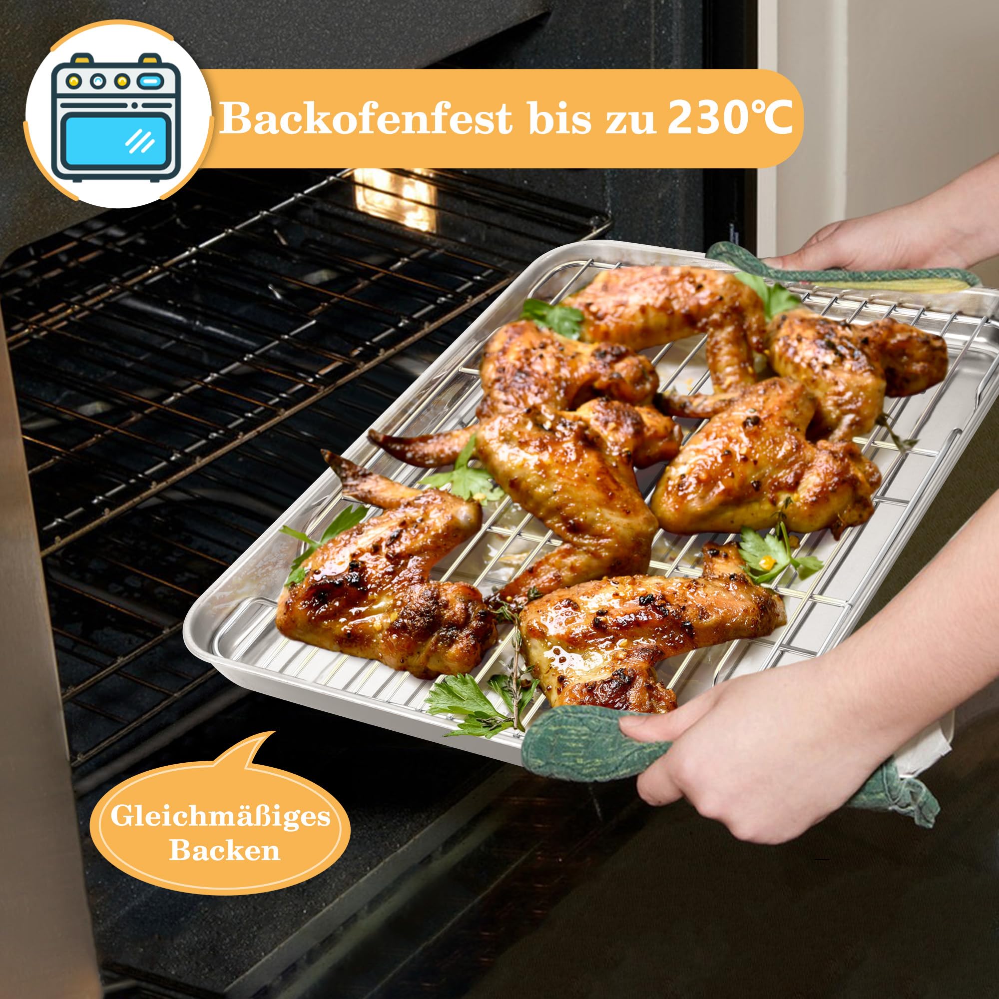 HaWare Lot de 2 grilles de refroidissement en acier inoxydable 42 x 29,2 x 2 cm rectangulaires