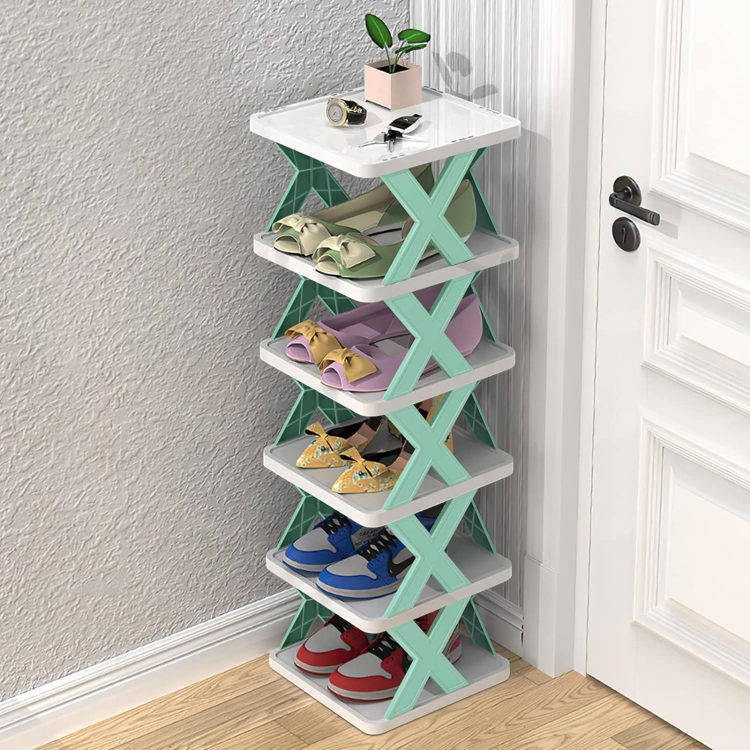 STELITE Plastic Shoe Rack for Home – Stackable & Collapsible Shoe Stand Organizer for Bedroom, Entryway & Corner Use | Multipurpose Footwear Storage Shelf | Easy Assembly (Pista, 4 Layer Shoe Rack)-image-39