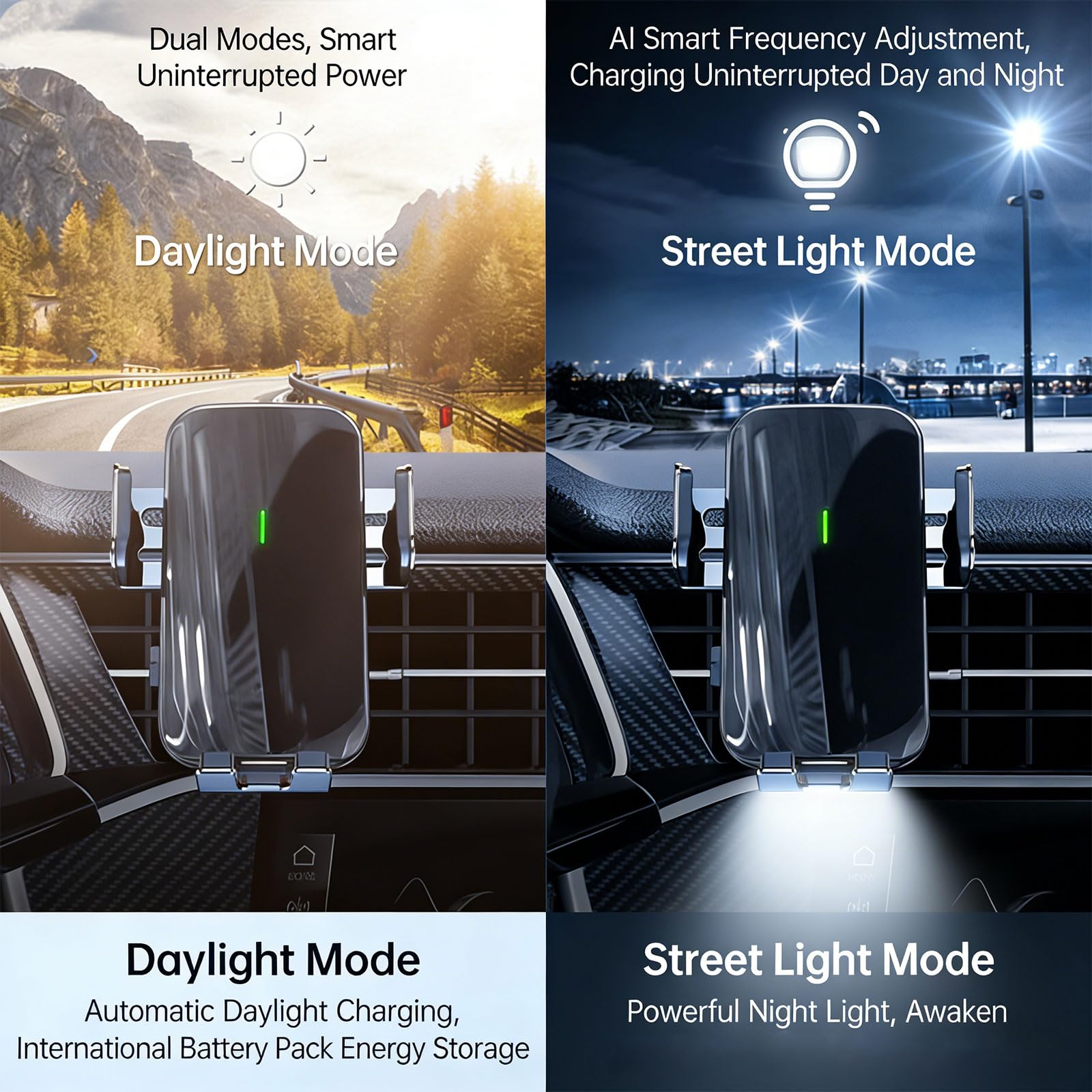 Supporto per telefono solare girevole per cruscotto ' auto con tecnologia anti-vibrazione a gradini e supporto per telefono con presa rapida e forte presa