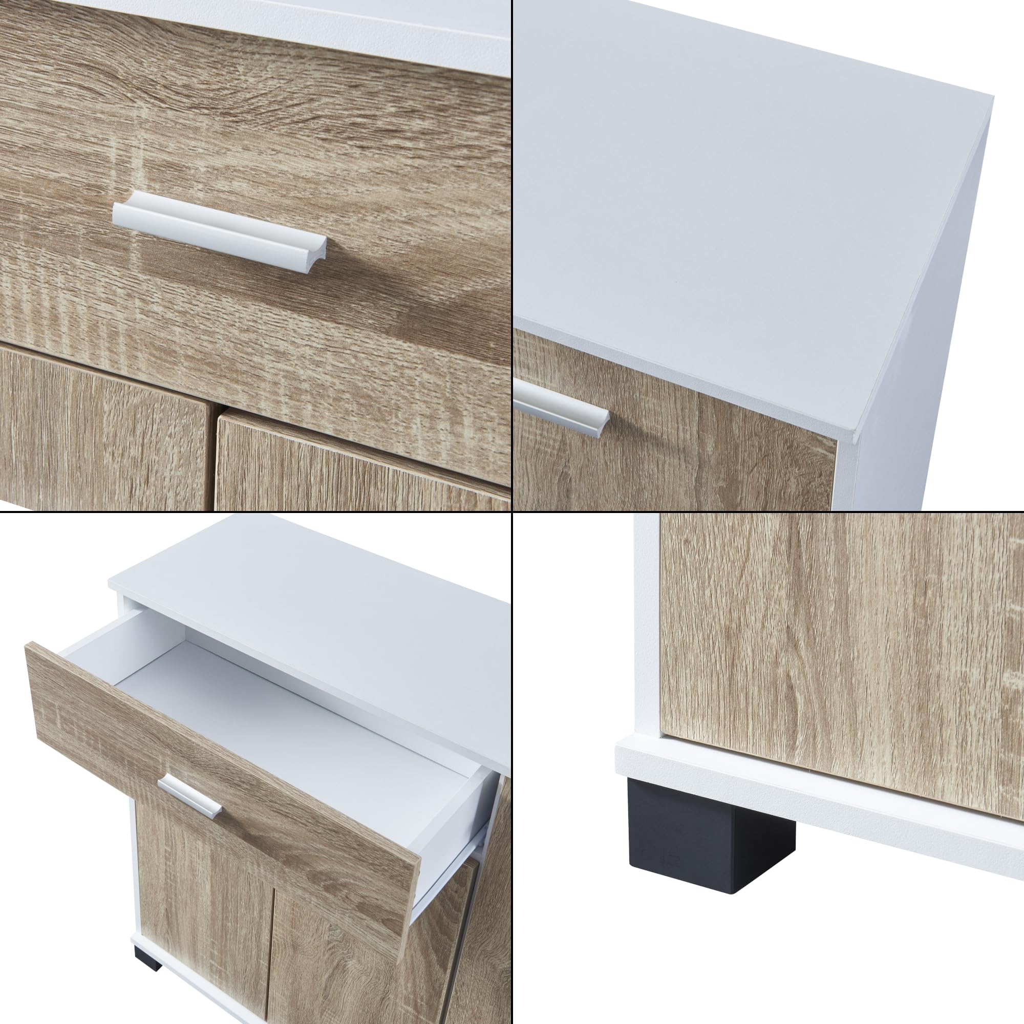 [en.casa] Comò Armadio Basso Madia con Cassetto e Ante Armadietto Stretto Multiuso Mobile Portascarpe 72 x 80 x 28 cm - Bianco/Effetto Rovere