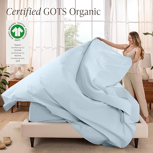 Miniatura 2 de Bare Home Juego de sábanas y fundas de almohada de 100 % algodón orgánico tamaño individual, tejido percal vigoroso, ligero y transpirable, sábanas