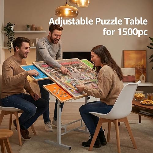 Vista 7 de Fanwer Mesa de rompecabezas de 1500 piezas con patas, ajuste de ángulo y altura con 4 cajones y cubierta de madera, tablero de rompecabezas
