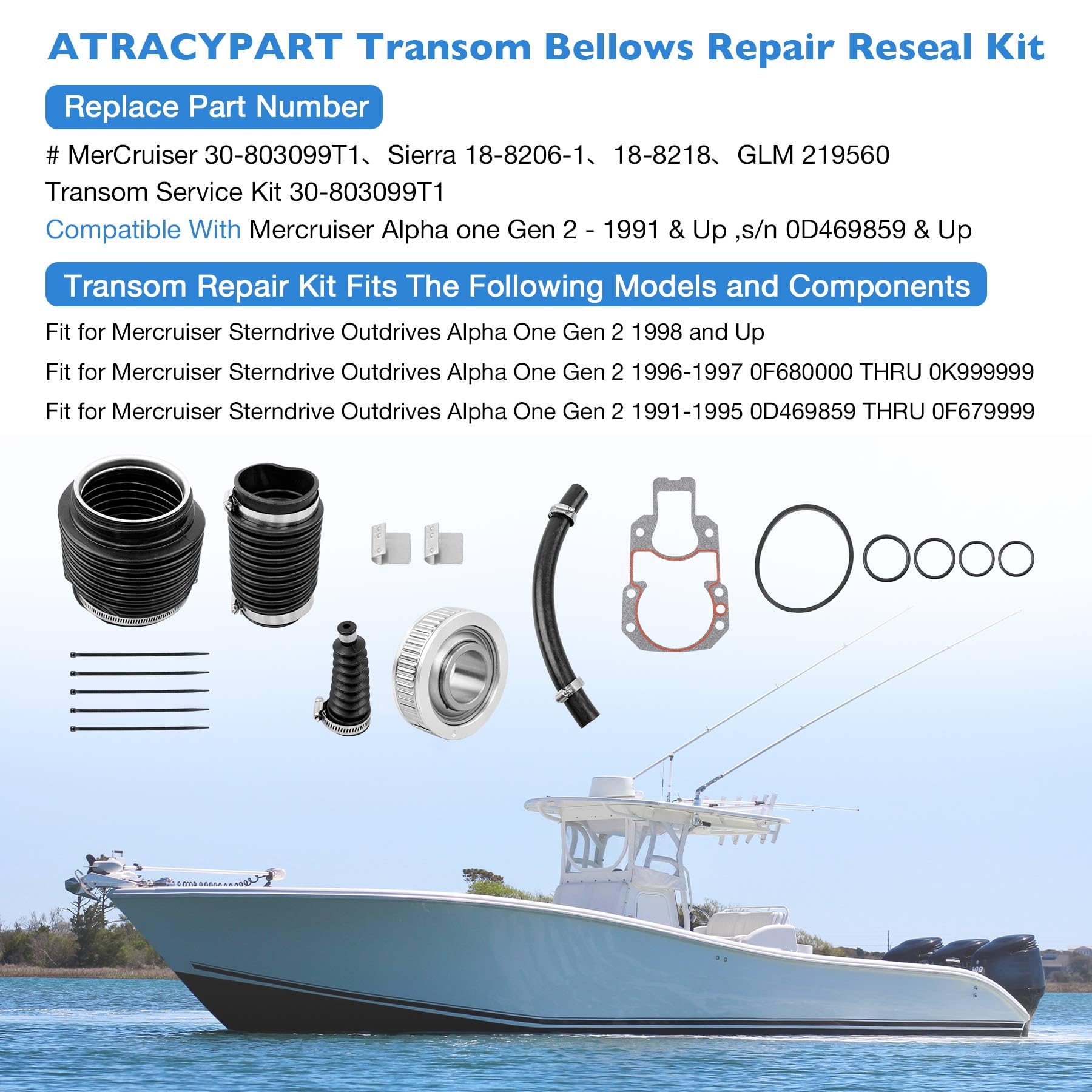 Alpha One Gen 2 Transom Seal Bearing Bellows Kit – UANOFCN – Fits MerCruiser 1991+ (30-803099T1)