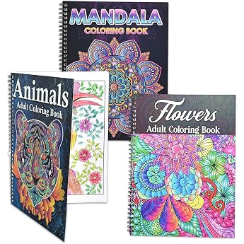 Atoke 3 Pack Adult Colouring Book Spiral Bound Colouring Book for Adults 30 Patterns Mandala Animal and Flowers Colouring Book for Stress Relief and Relaxing