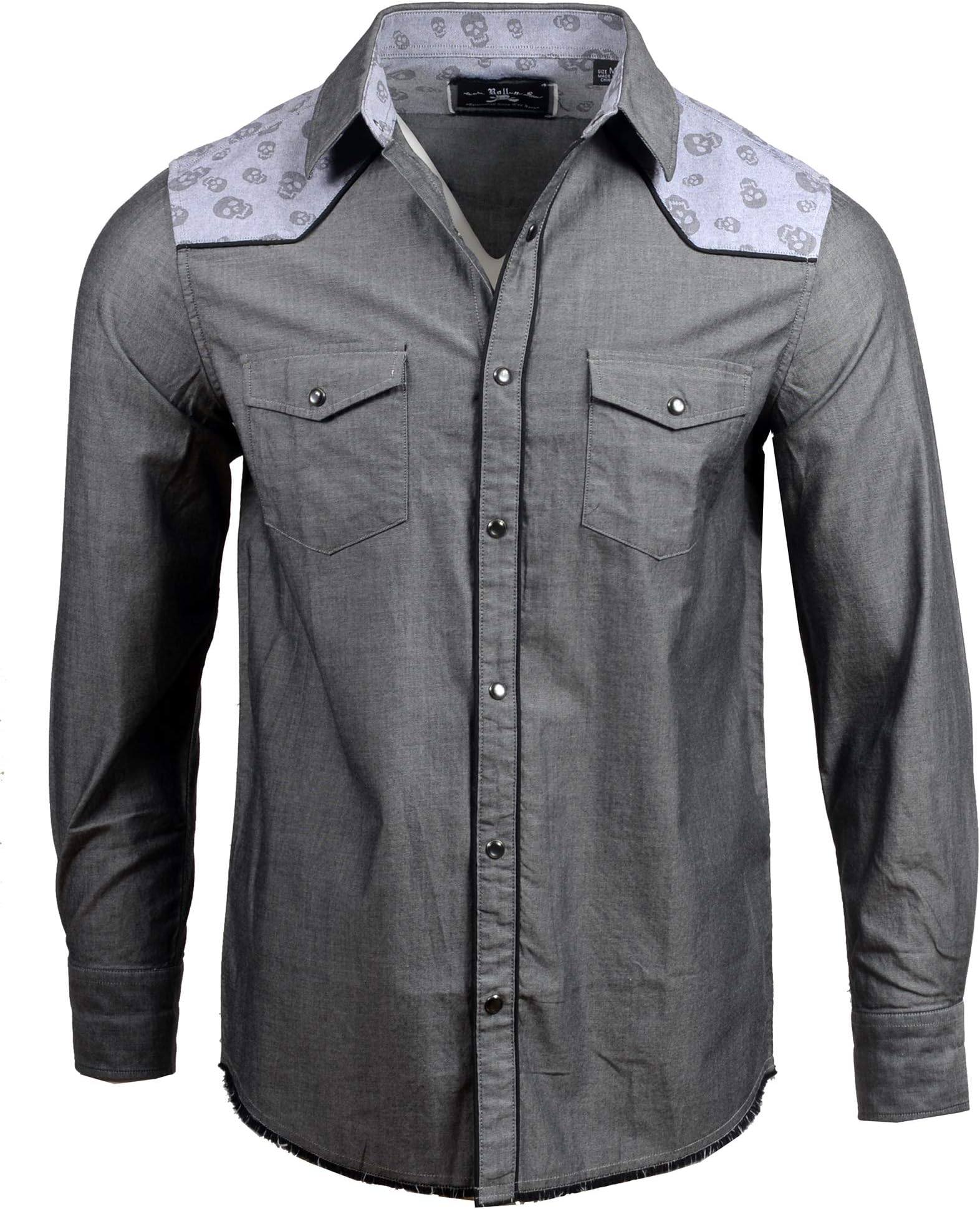 Rock Roll n SoulMen's Western-Inspired 'Tumble n Twirl' Skull Long Sleeve Button-Up Shirt