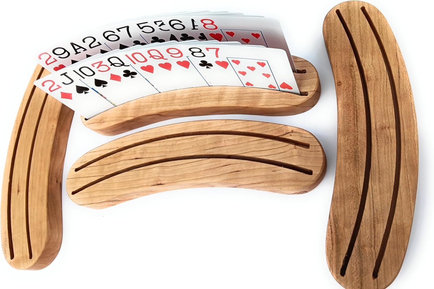 Solid Cherry Wood Playing Card Holders, Handcrafted in USA, Set of 4