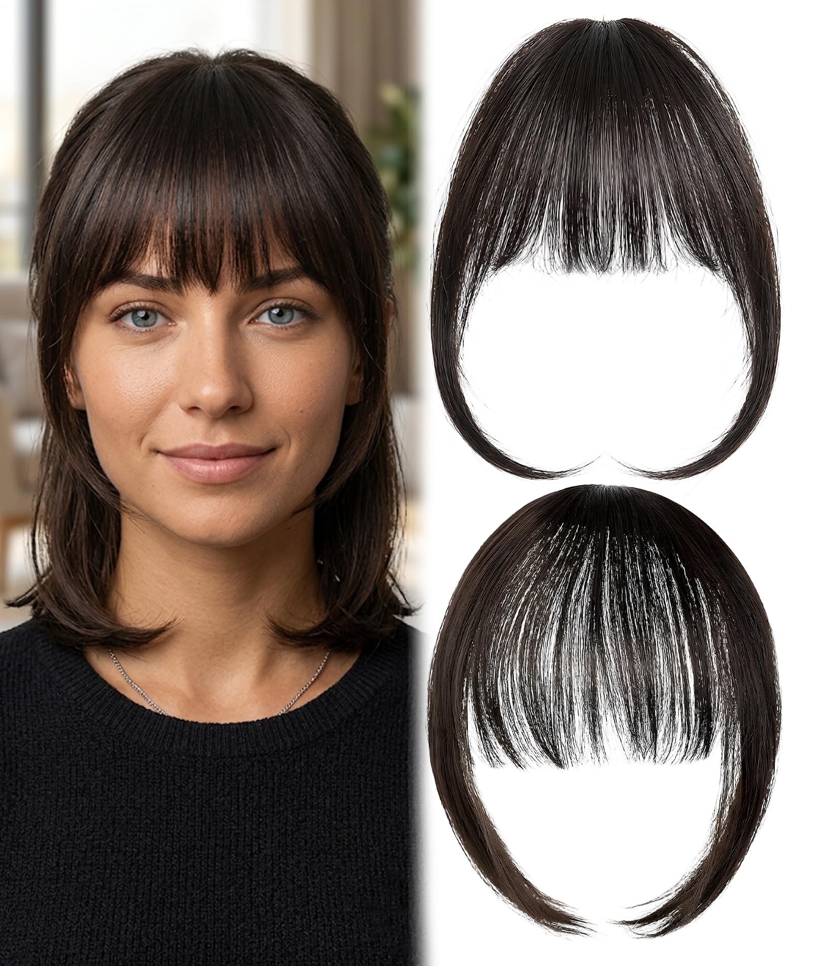 2 PCS Hair Patch for Women, Bangs Hair Extensions for Women with Instant Volume Enhancement, Perfect for Daily Office Styling and Social Events, Black Brown-image-33