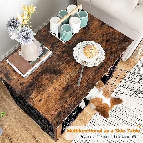 Miniatura 3 de HOOBRO Muebles de jaula para perros, perrera grande, muebles de madera para mascotas con bandeja extraíble, uso doméstico e interior, mesa auxiliar