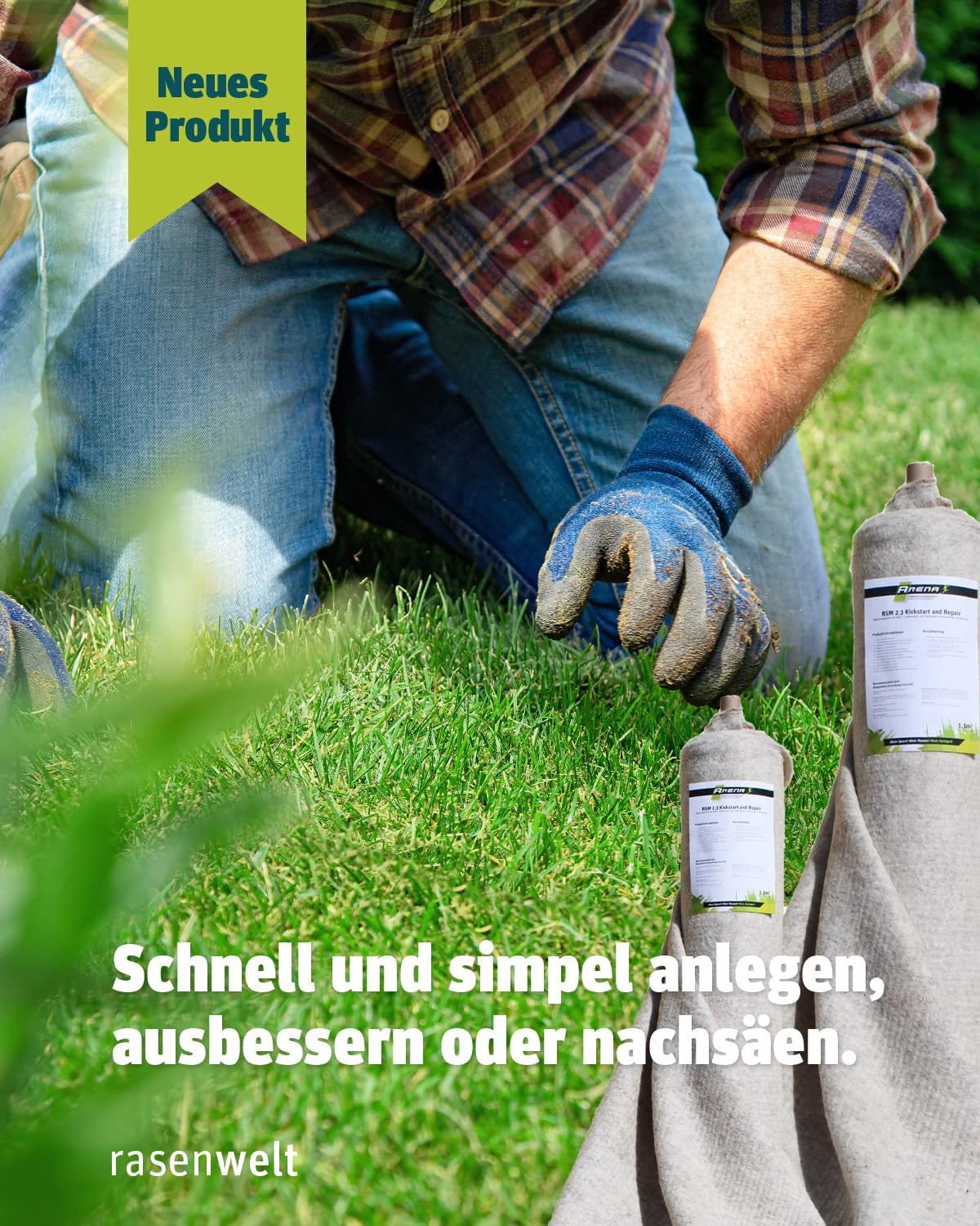 ARENA Rasenmatte 22m² mit Samen RSM 2.3 I Rasenvlies mit Rasensamen zur Nachsaat und Neuanlage I biologisch abbaubare Gras Saatmatte I Kickstart and Repair Saatgutmatte