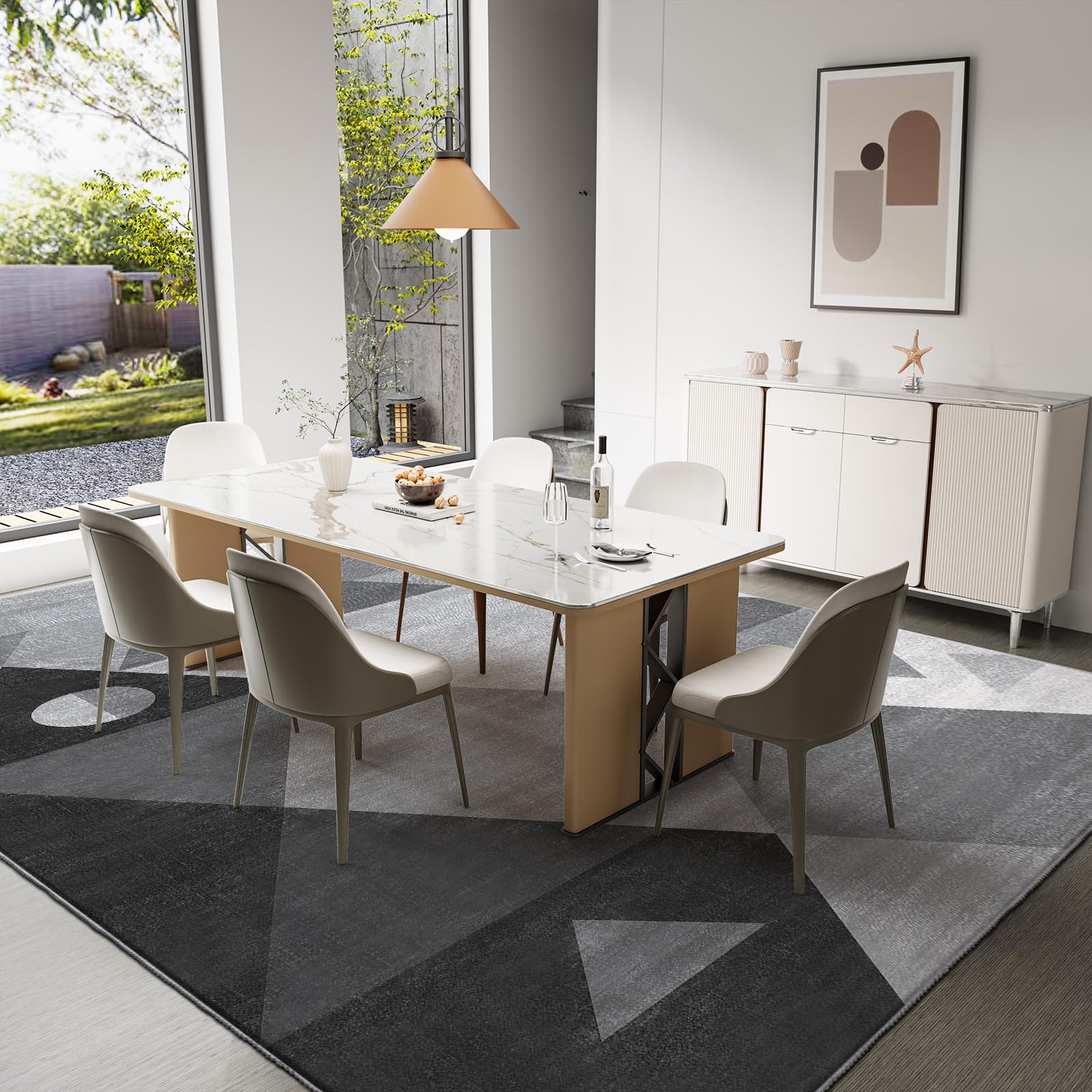 HOMFINE Grand Tapis Salon 79x150cm Moderne Lavable en Machine Gris