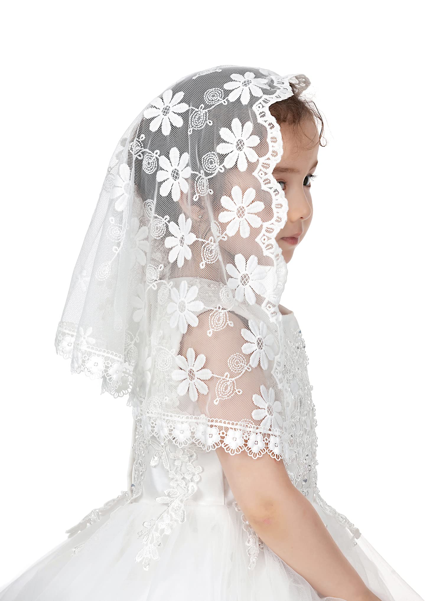 PAMOR First Communion Veils for Girls Lace Chapel Veil Mantilla Veils Latin Mass Church Veil for Catholic Baptism D Shape