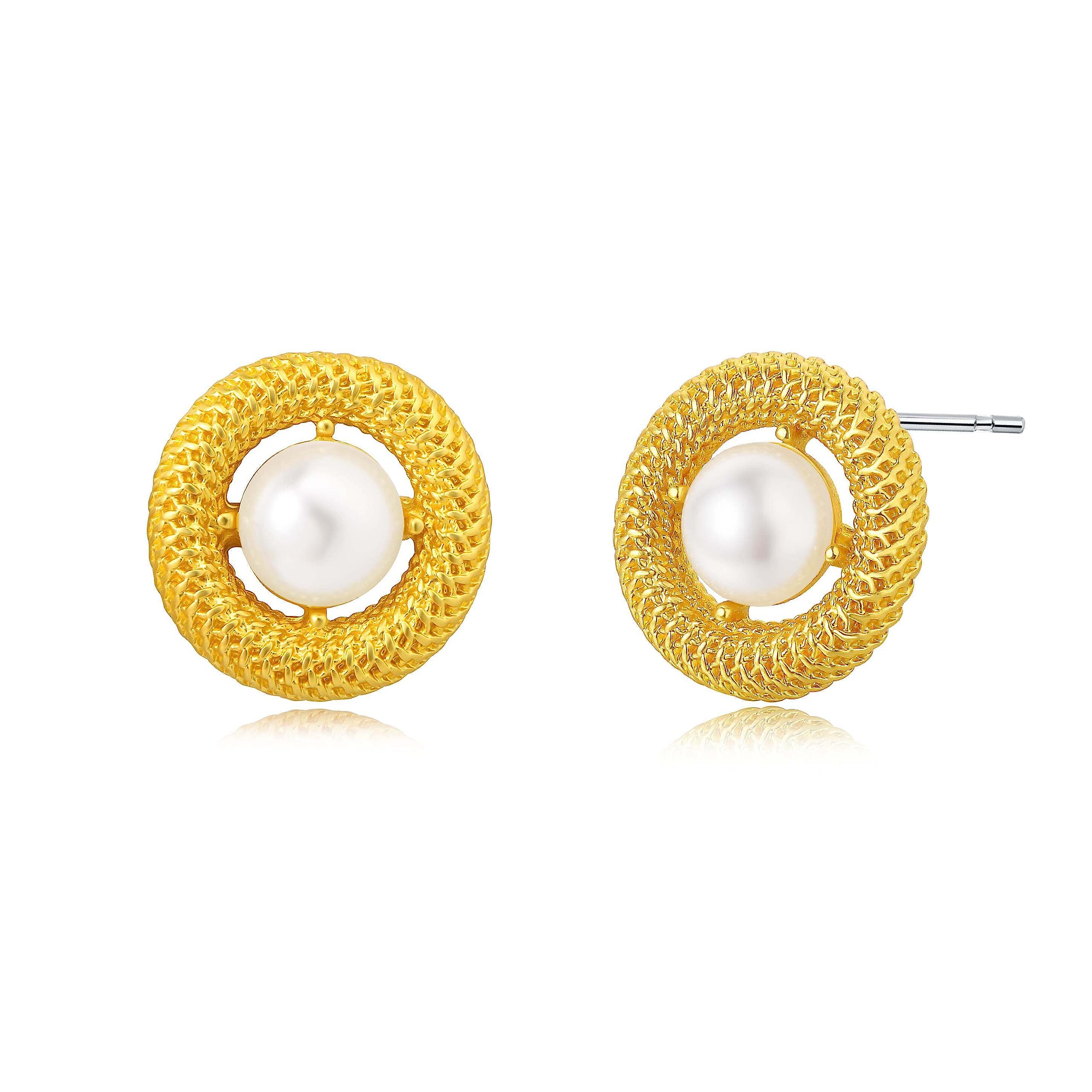 SEVENWELL Pearl Studs Earrings for Women, Trendy Gold Round White Pearl Silver Post Earrings, Vintage Hypoallergenic Earrings Gift for Birthday, Christmas, Valentines Day, Mother's Day