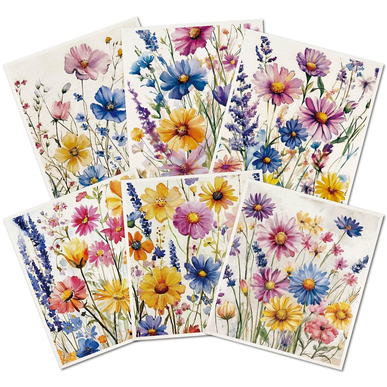 PRESSINART 6Pcs 6 Styles Floral Dish Cloths Swedish Kitchen Dishcloths Reusable Wash Towels Soft Washable Rectangle Cellulose Sponge Vintage Colorful Wildflower Mixed Pattern for Kitchen Cleaning