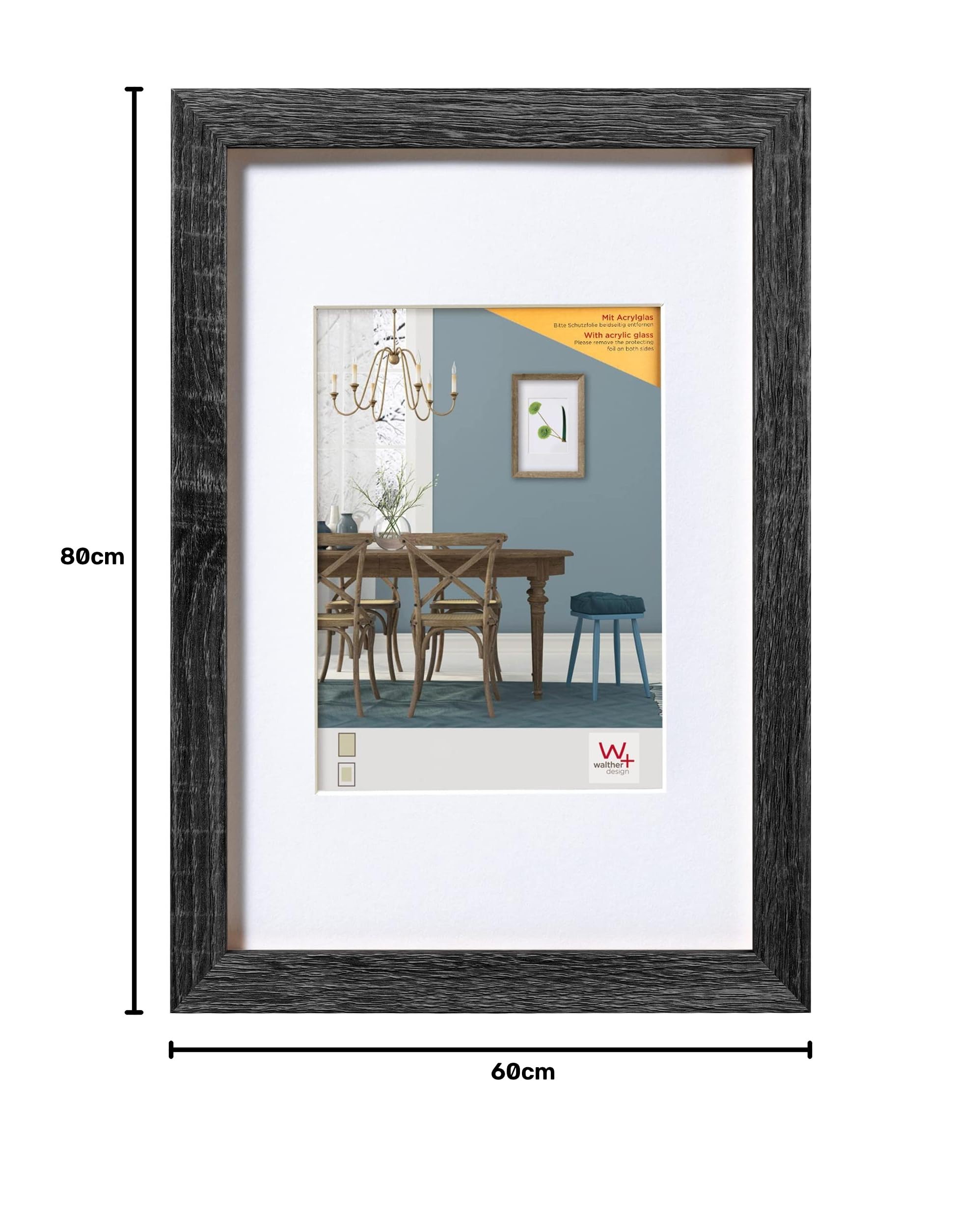 Walther Design Efx080D Fiorito Drewniana Ramka Na Zdjęcie Ciemnoszara 60 X 80 Cm Ze Sztucznym Szkłem I Passe-Partout