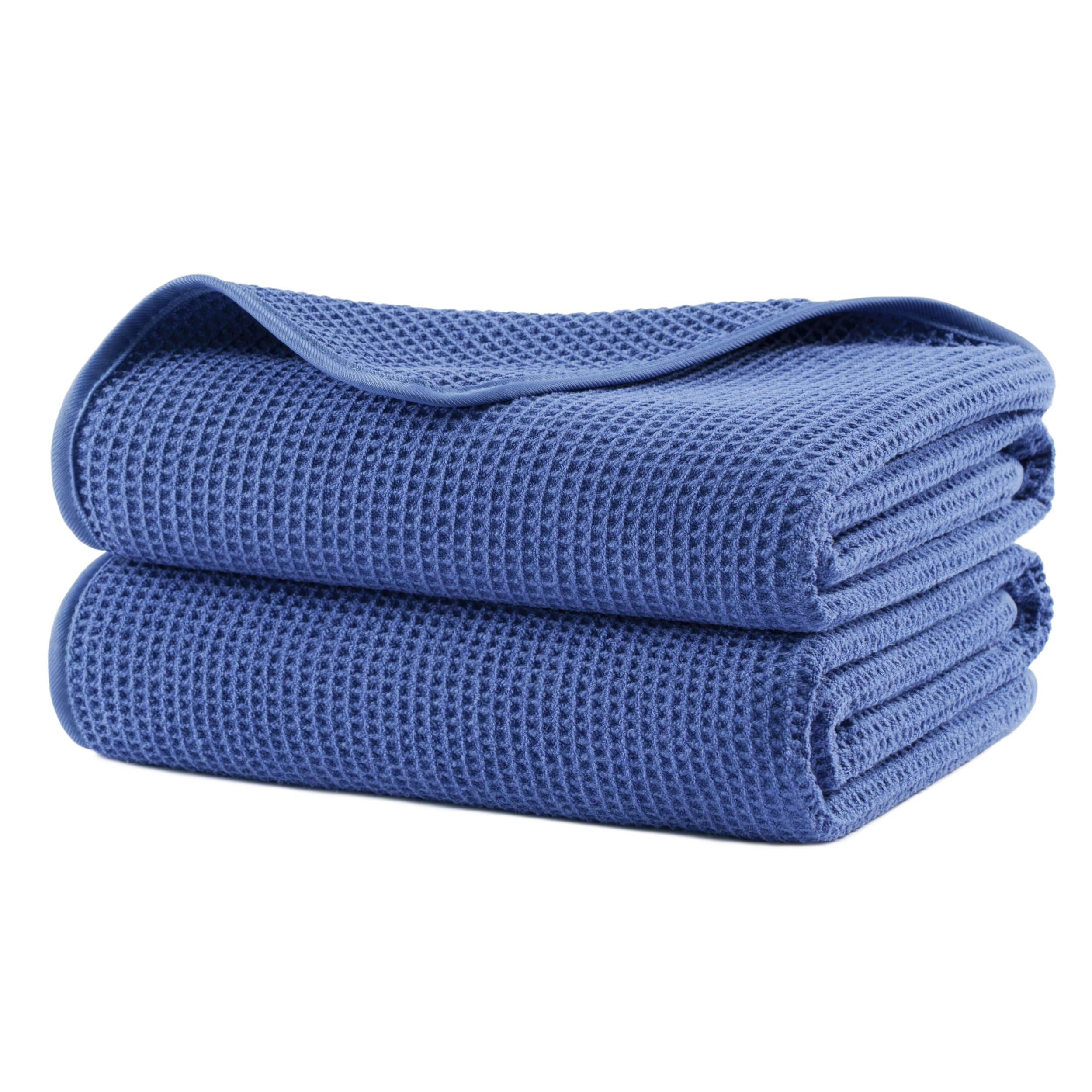Polyte Royal Blue 380 Gsm Microfibre Oversize Quick Dry Lint Free Waffle Bath Towel For Body, 76.2 X 152.4 Cm, Set Of 2