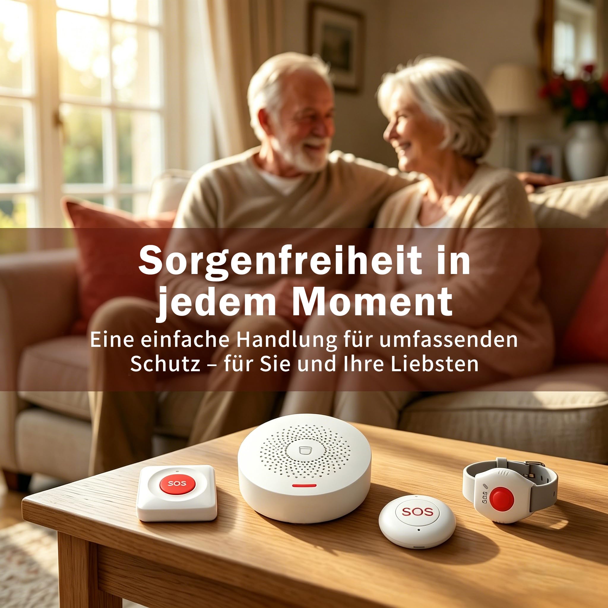 Notrufknopf für Senioren mit WLAN – Nutzung ohne ABO, IP55 wasserdicht, Hausnotruf für Zuhause & Angehörige, interner Hausnotruf mit App-Benachrichtigung, einstellbare Lautstärke (4er-Set)