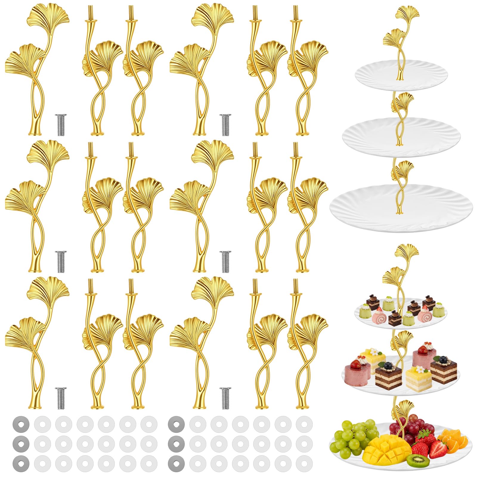 Patelai 6 Sets 3 Tiered Tray Hardware Kit,Ginkgo Leaves,Gold