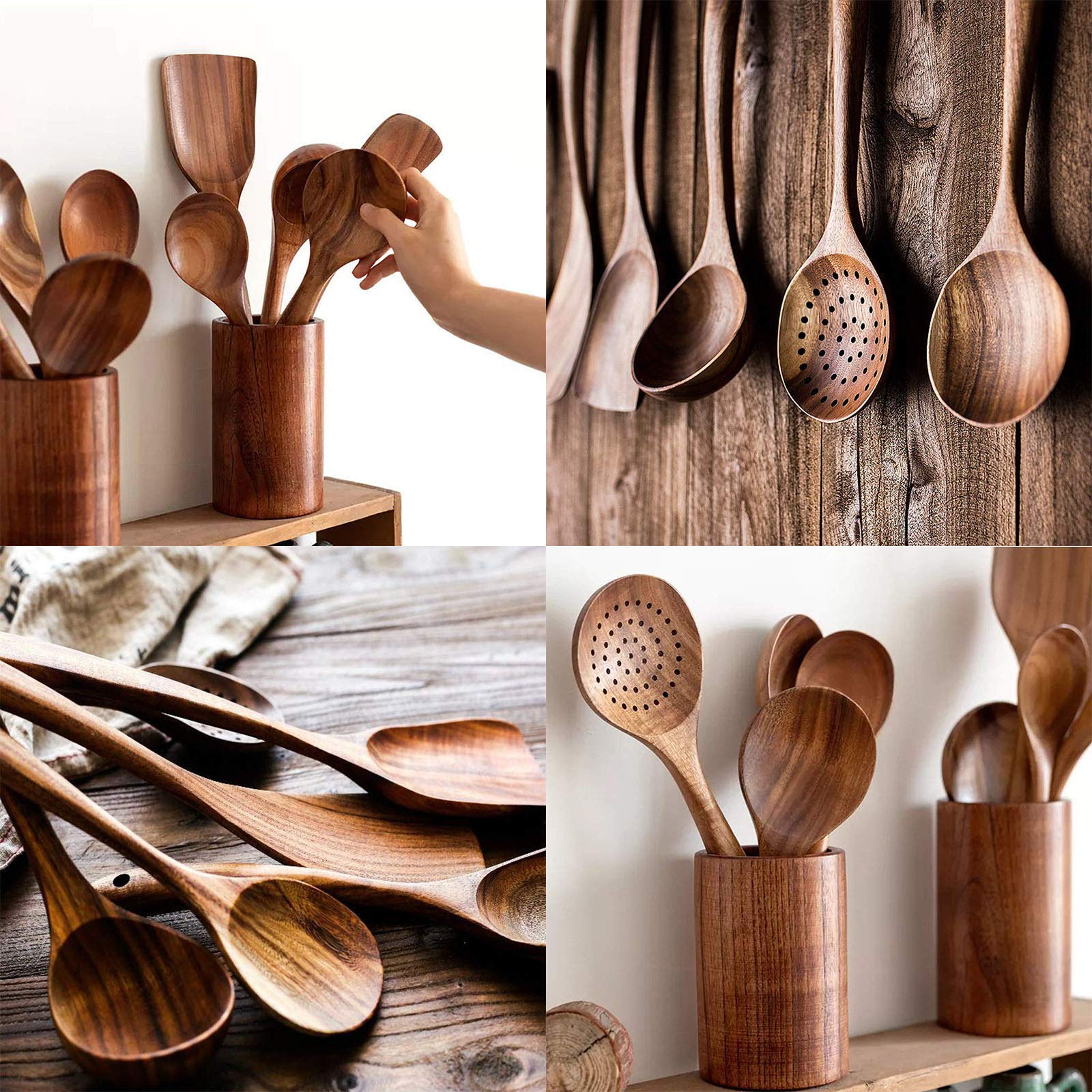 木製スプーンと調理器具セット Amazon | キッチン木製食器、 台所用品セット、非毒性 耐熱 調理