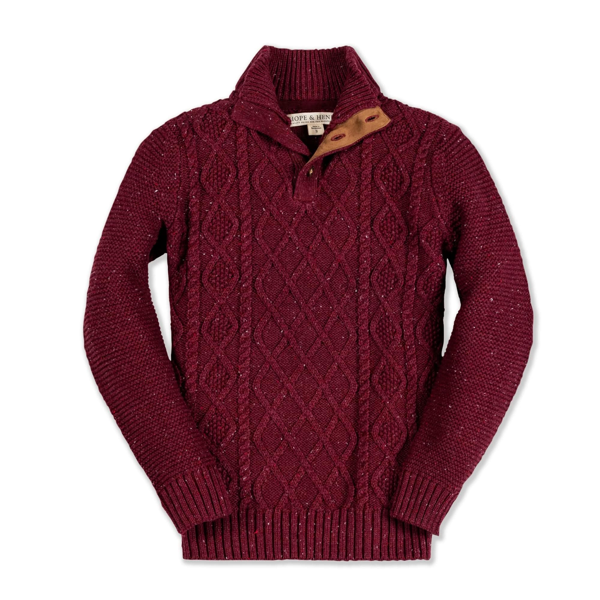 Hope &amp; Henry Baby Boys' Long Sleeve Mock Neck Cable Sweater with Flecks, 6-12 Months, Wine Fleck Cable