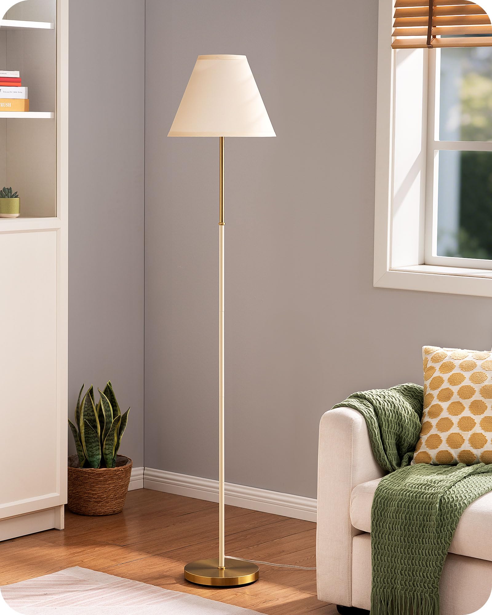 EDISHINE Lámpara de Pie Retro para Salón, Pantalla de Algodón-Lino y Estructura Metálica, Bombilla LED 2700K Incluida, Lámpara E27 para Habitación Infantil, Dormitorio y Rincón de Lectura, Blanco