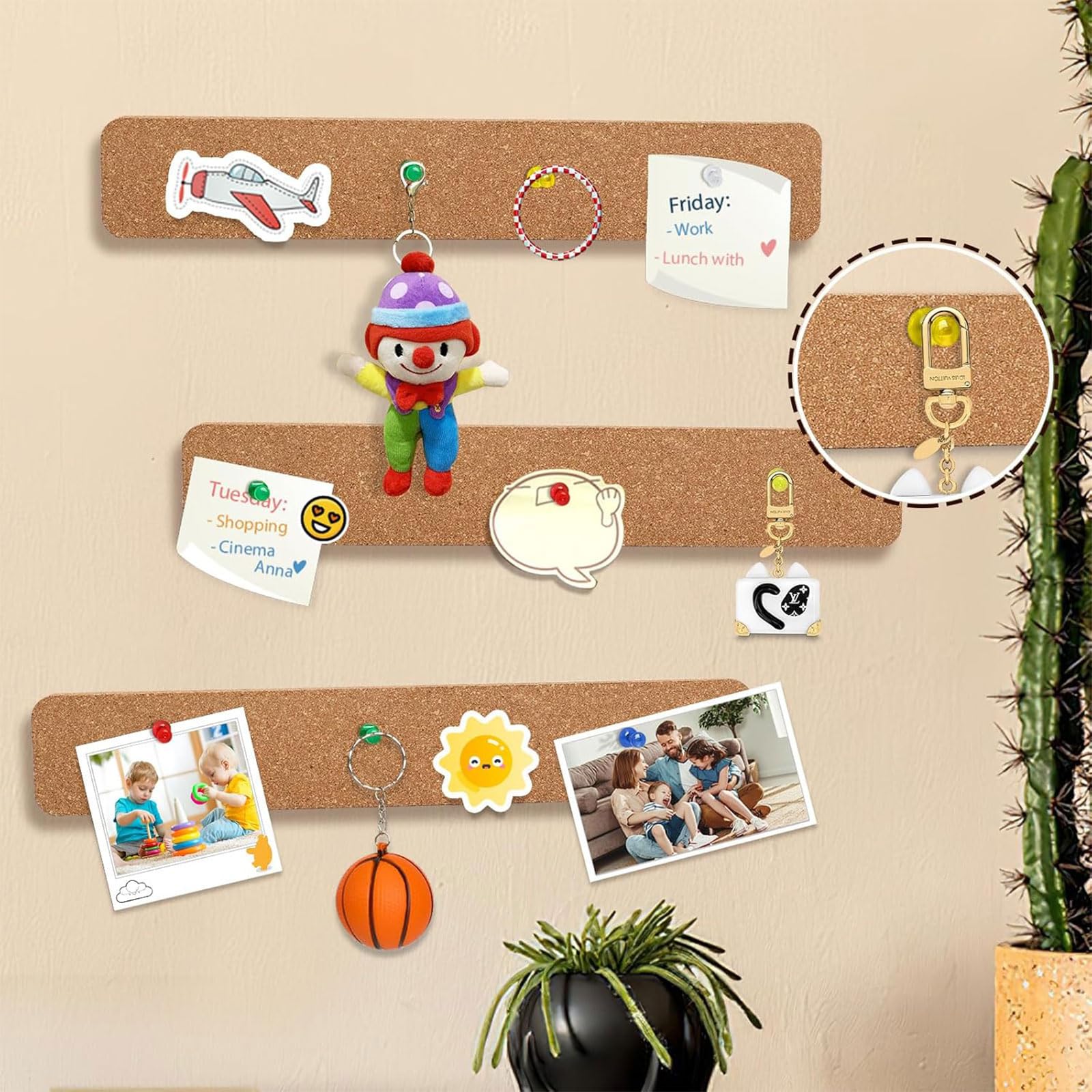 Tiras de corcho para pared autoadhesivas, 3 unidades, 3x2 pulgadas, con 50 chinchetas