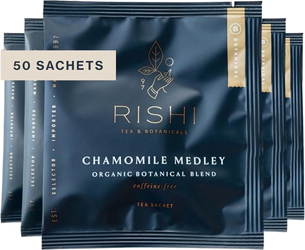 Rishi Tea Chamomile Medley Organic Herbal Tea Bags, Caffeine Free, 50ct | Calming Chamomile Tea Blend with Lemon Verbena and Mint, Sustainable, 50 Servings