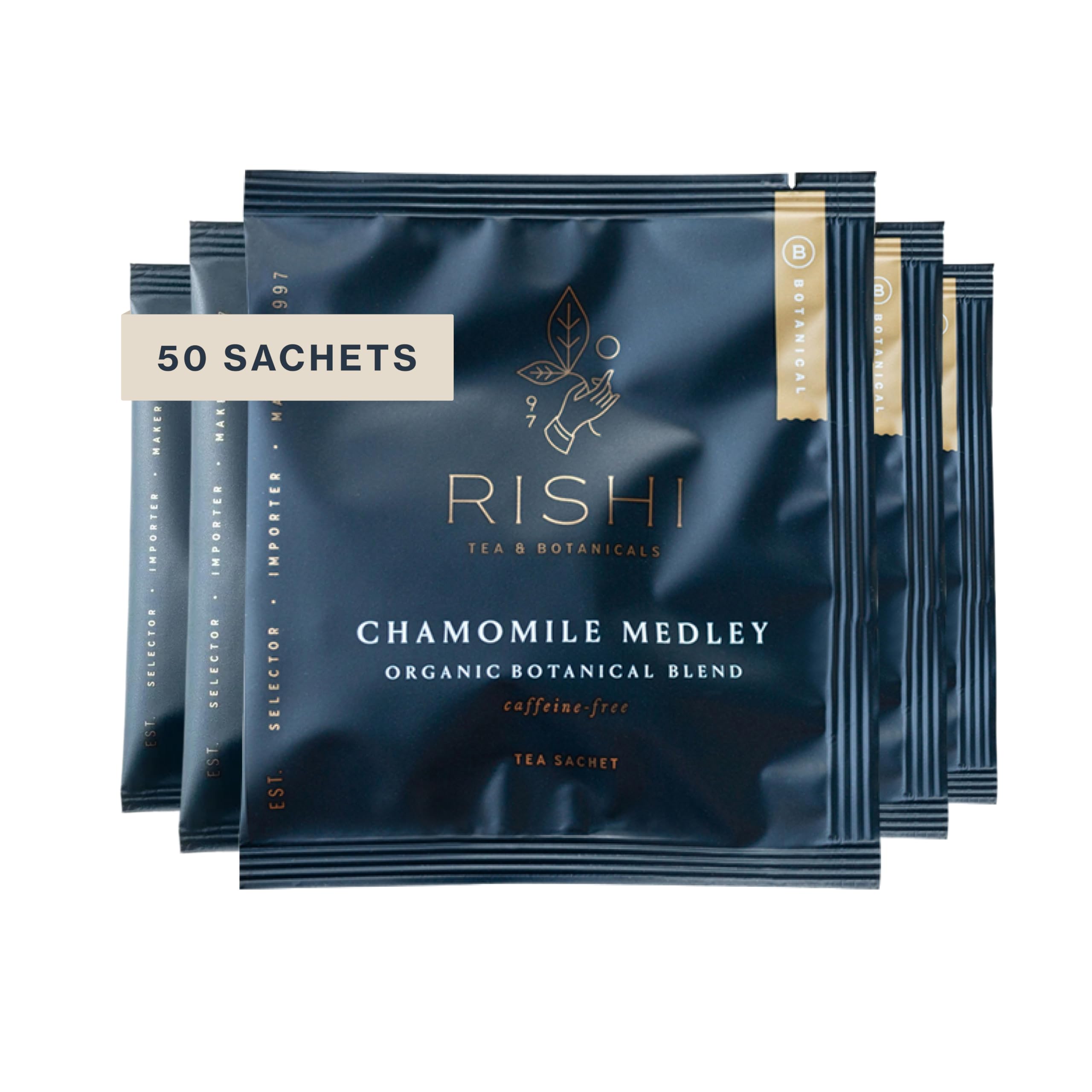 Rishi Tea Chamomile Medley Herbal Tea - Organic, Caffeine Free Direct Trade Sachet Bags, Calming Chamomile Flowers with Lemon Verbena & Mint - 50 Count