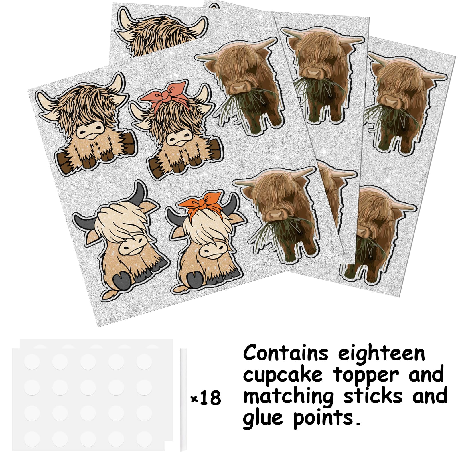 Aazon.co: 18pcs Brown Glitter Cow Dessert Cupcake Topper Cheer To Country Western Bull Riding