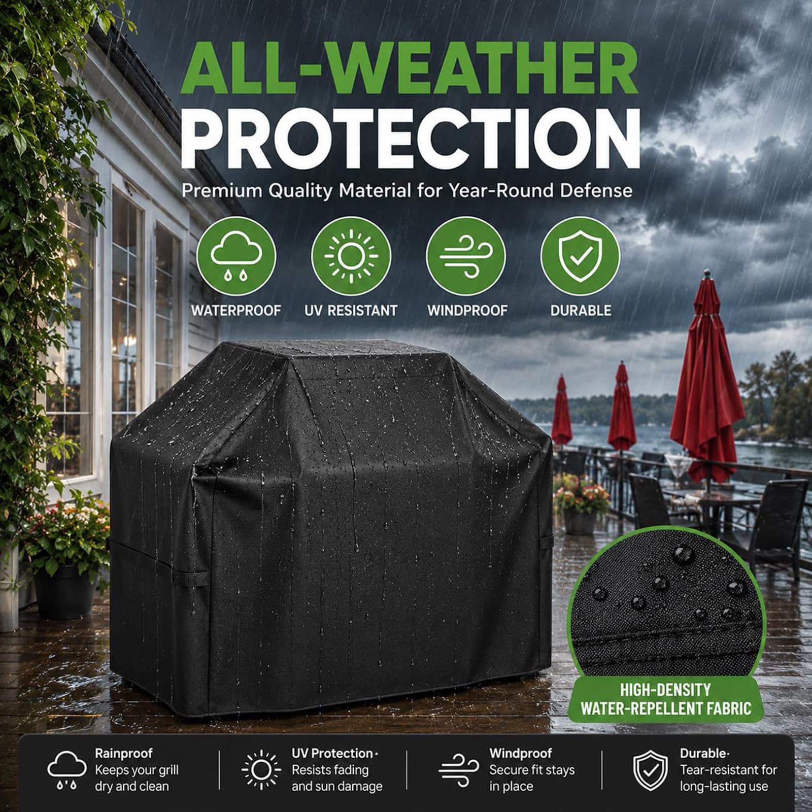 Copertura Barbecue per Barbecook Cebu 4.1 2014–2020 | con Cinghie a Strappo, Resistente al Vento, Chiusura con Coulisse, Protezione Tutto l'Anno, Rivestimento PVC Interno