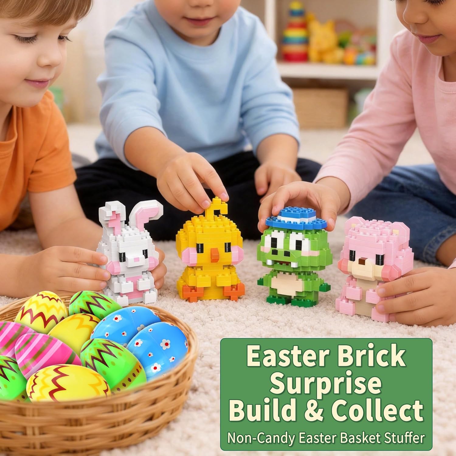 TAHAVICE 4 Pack Prefilled Easter Eggs Filler with Mini Cute Animal Building Block Set, Easter Basket Stuffers Essentials for Teen Kids,Party Favors for Boys Girls Adults Ages 6+