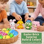 TAHAVICE 4 Pack Oeufs de Pâques préremplis avec blocs de construction d'animaux, Bunny Chick Building Jouets pour les enfants, espadrilles de Pâques, Jouet de chasse aux oeufs pour les âges 6+
